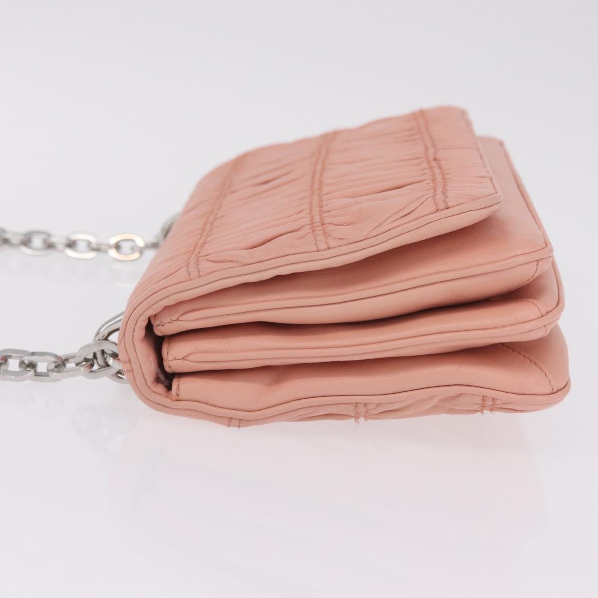PRADA Gathered Chain Shoulder Bag Leather Pink Silver Auth 211648V