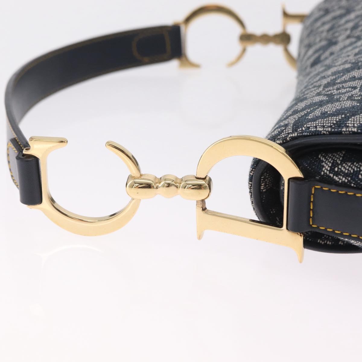 Christian Dior Trotter Canvas saddle Shoulder Bag Navy Gold Auth 211697SAV