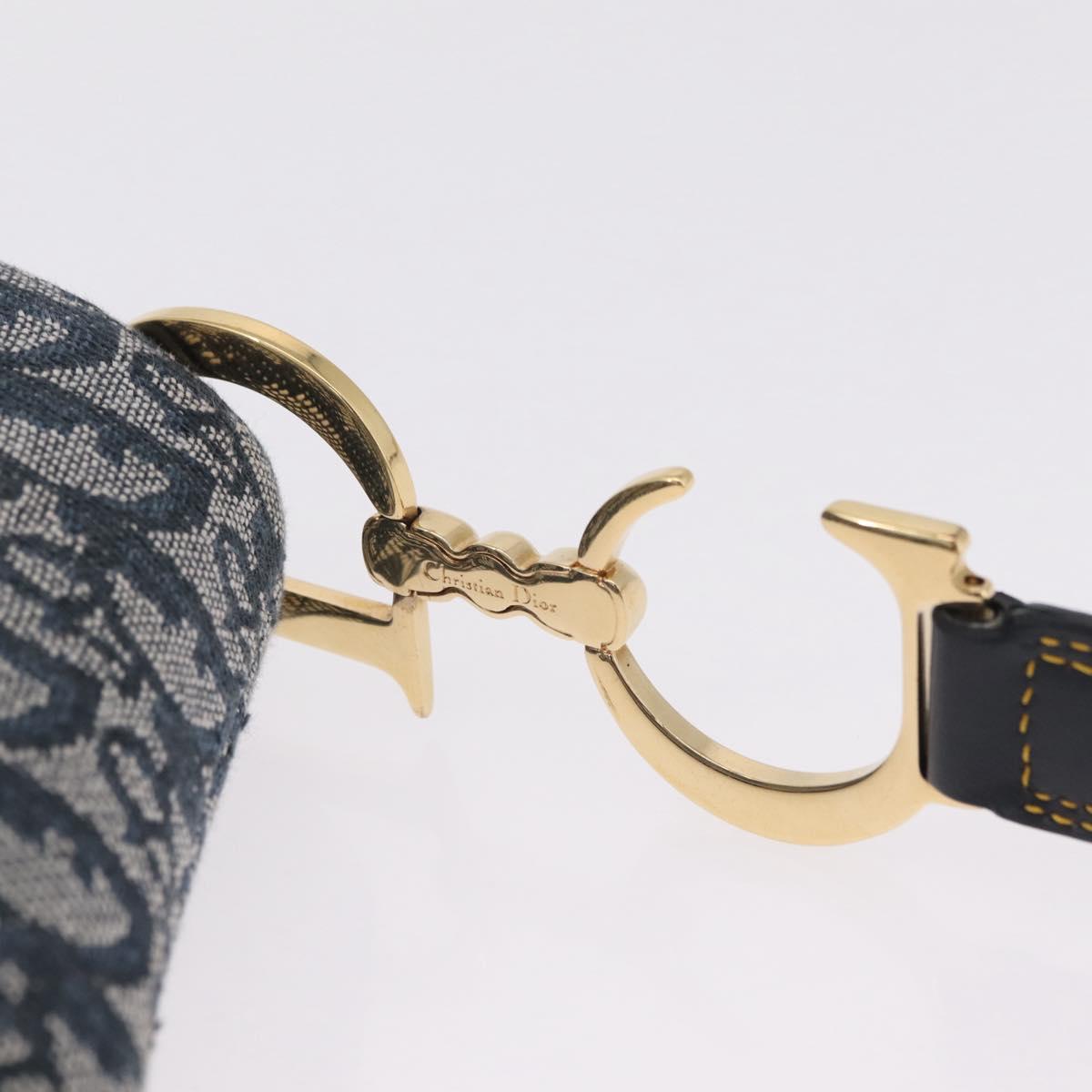 Christian Dior Trotter Canvas saddle Shoulder Bag Navy Gold Auth 211697SAV