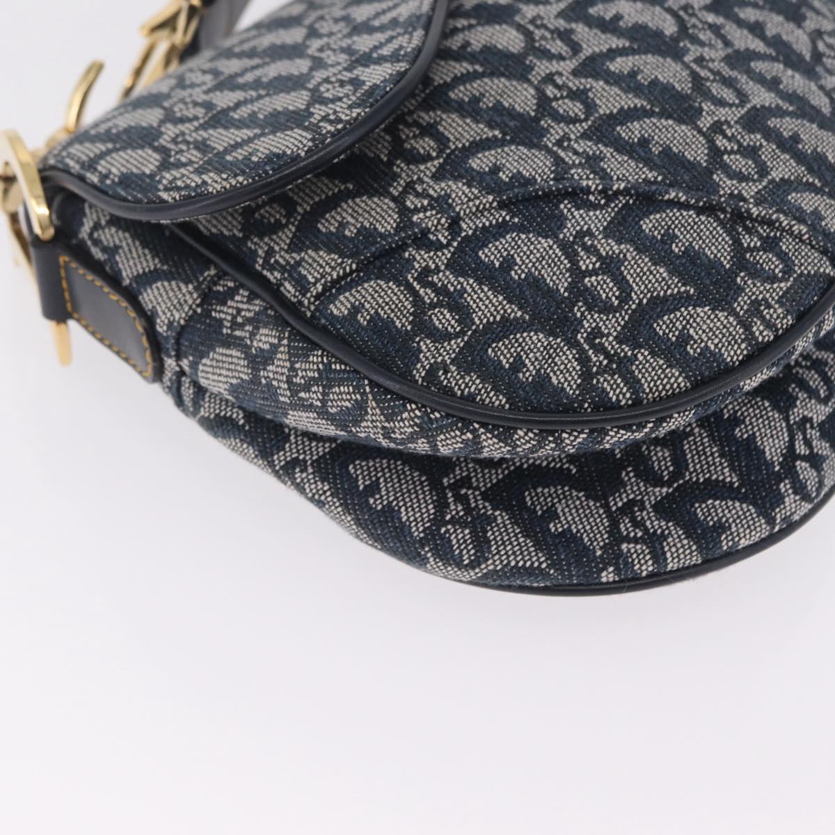Christian Dior Trotter Canvas saddle Shoulder Bag Navy Gold Auth 211697SAV