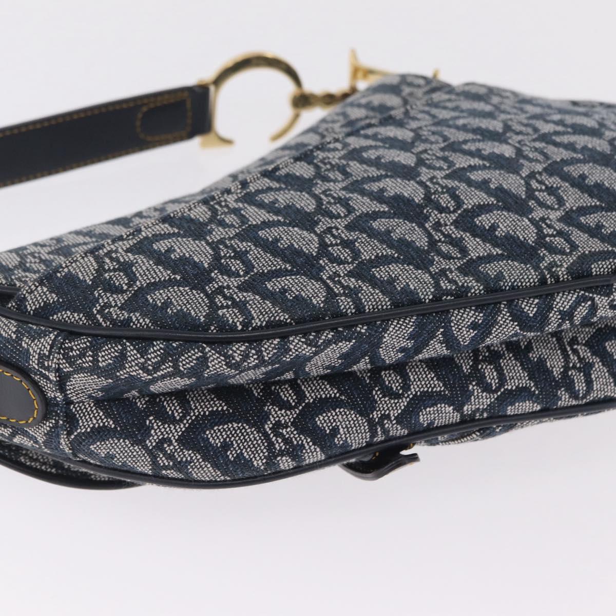 Christian Dior Trotter Canvas saddle Shoulder Bag Navy Gold Auth 211697SAV