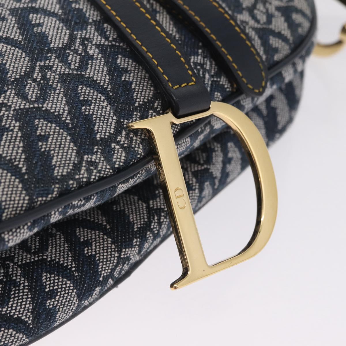 Christian Dior Trotter Canvas saddle Shoulder Bag Navy Gold Auth 211697SAV