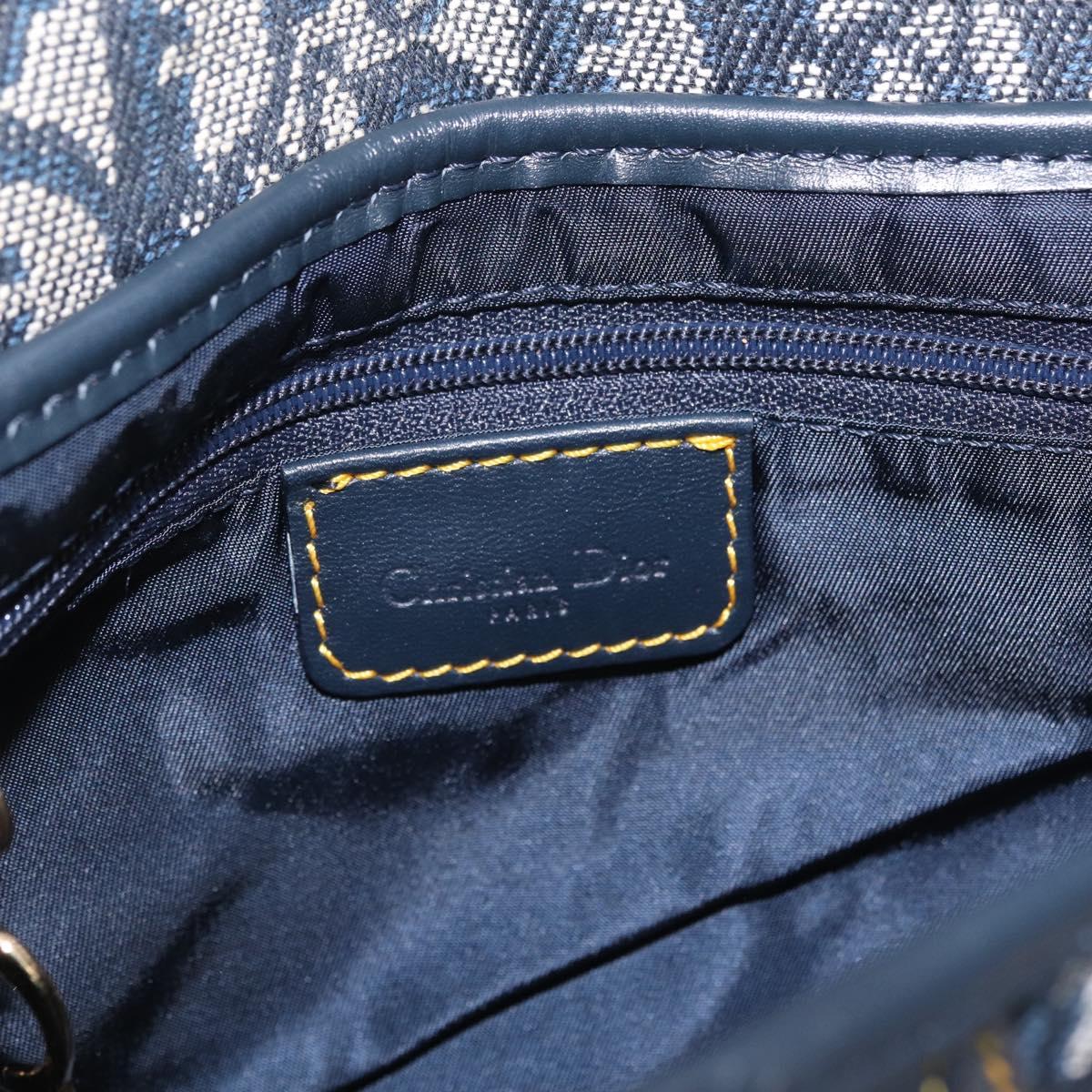 Christian Dior Trotter Canvas saddle Shoulder Bag Navy Gold Auth 211697SAV