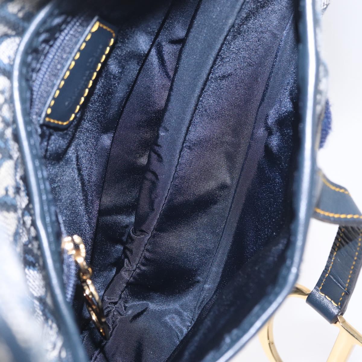 Christian Dior Trotter Canvas saddle Shoulder Bag Navy Gold Auth 211697SAV