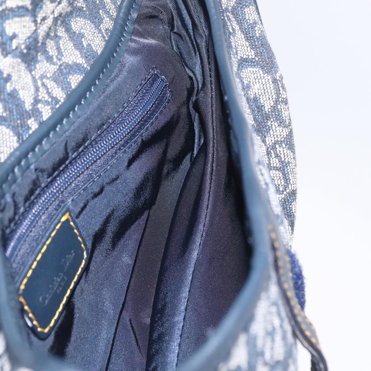 Christian Dior Trotter Canvas saddle Shoulder Bag Navy Gold Auth 211697SAV