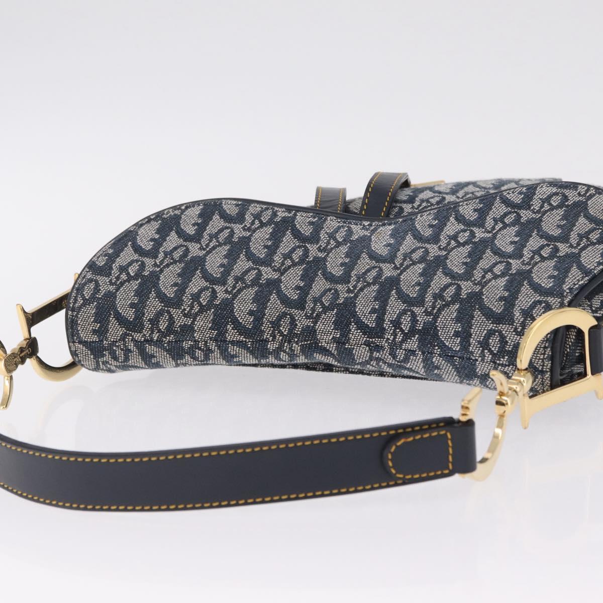 Christian Dior Trotter Canvas saddle Shoulder Bag Navy Gold Auth 211697SAV
