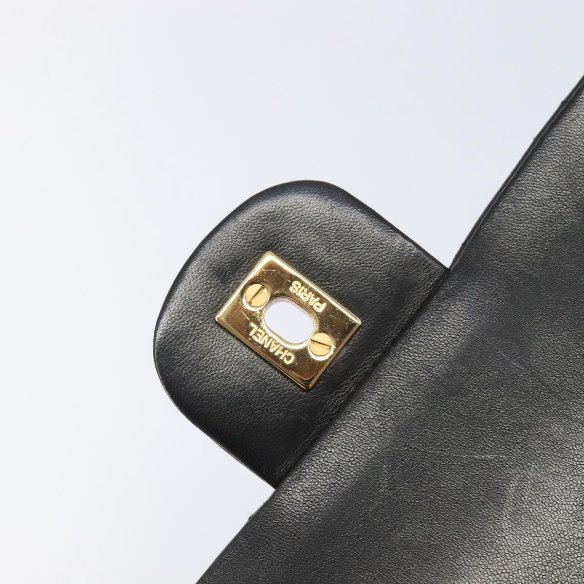CHANEL Matelasse 25 Chain Shoulder Bag Lamb Skin Black Gold CC Auth 211705SV
