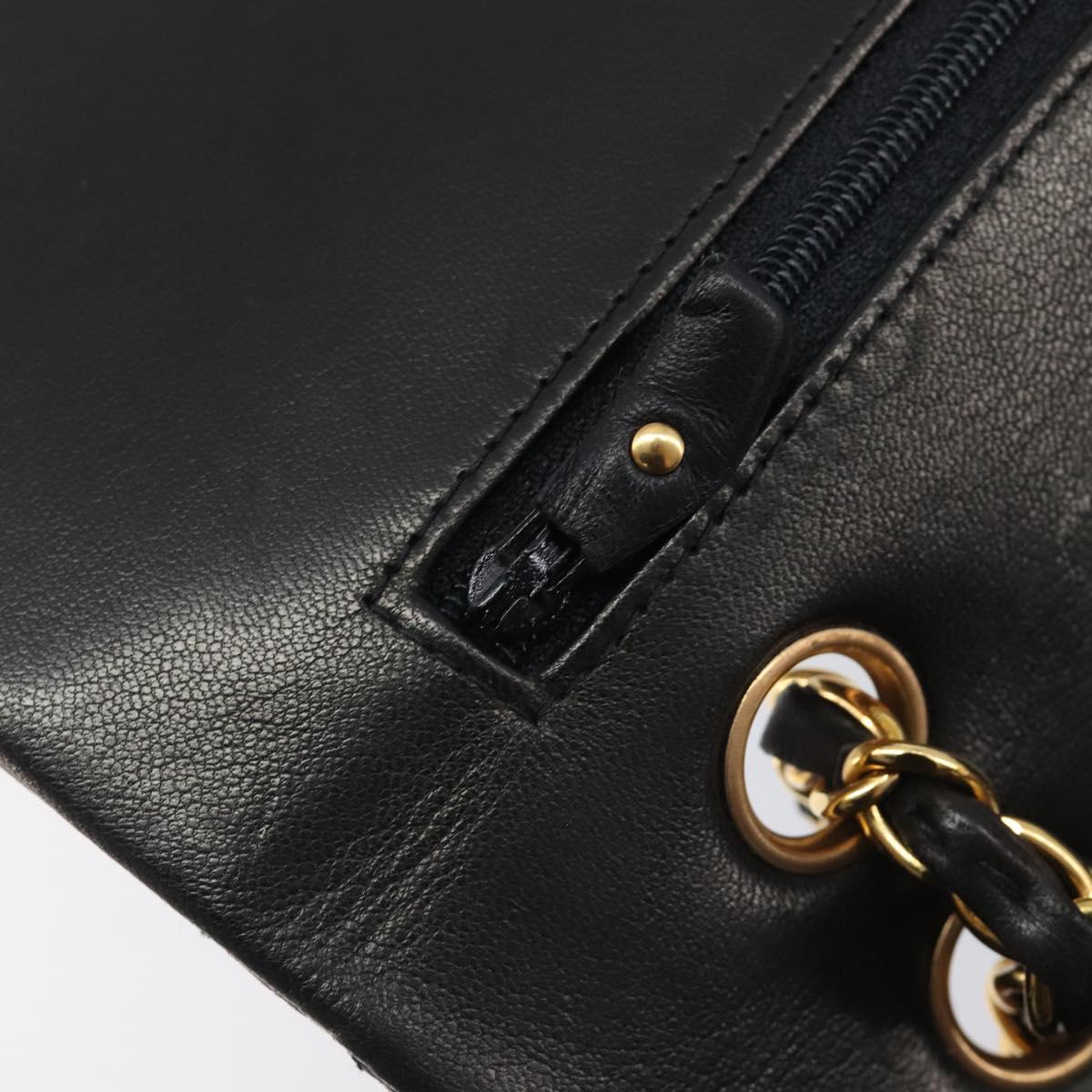 CHANEL Matelasse 25 Chain Shoulder Bag Lamb Skin Black Gold CC Auth 211705SV