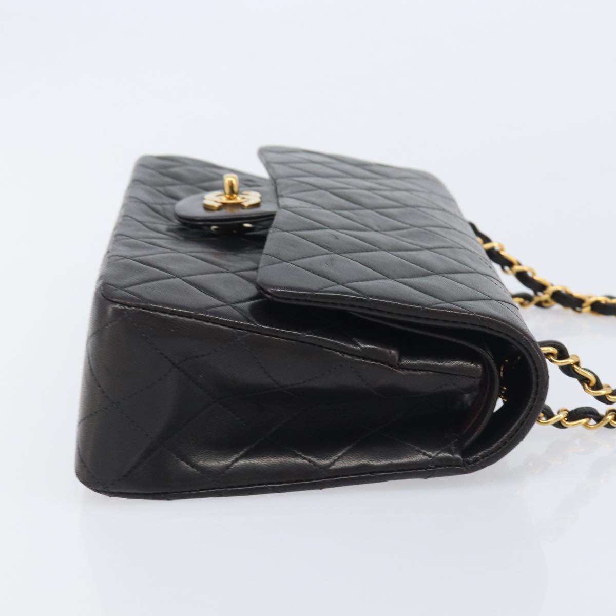 CHANEL Matelasse 25 Chain Shoulder Bag Lamb Skin Black Gold CC Auth 211705SV