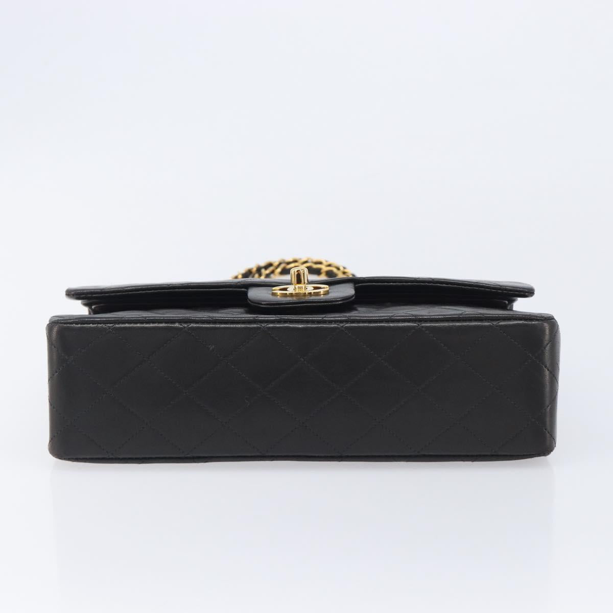 CHANEL Matelasse 25 Chain Shoulder Bag Lamb Skin Black Gold CC Auth 211705SV