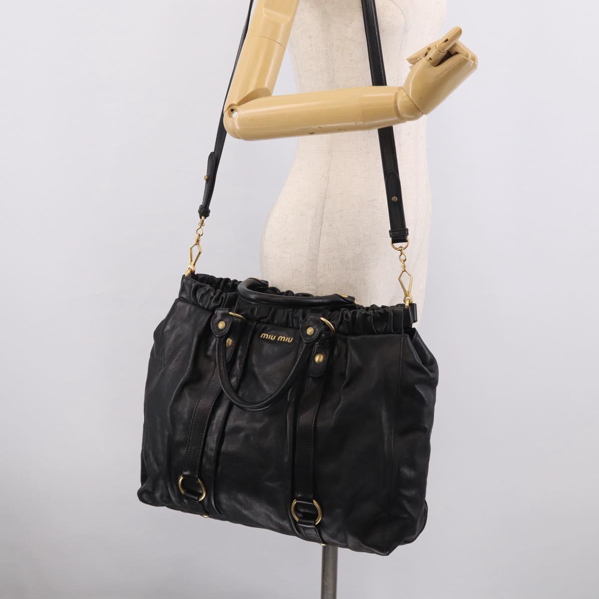 Miu Miu Hand Bag Vitellolux 2way Black Gold Auth 211712V