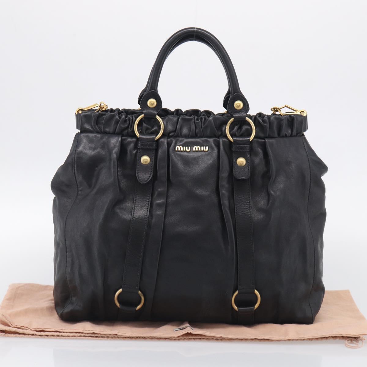 Miu Miu Hand Bag Vitellolux 2way Black Gold Auth 211712V