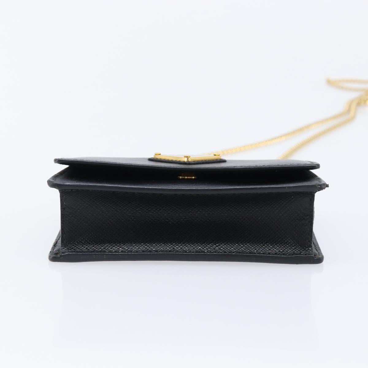 PRADA Chain Pouch Saffiano leather Black Gold Auth 211715V