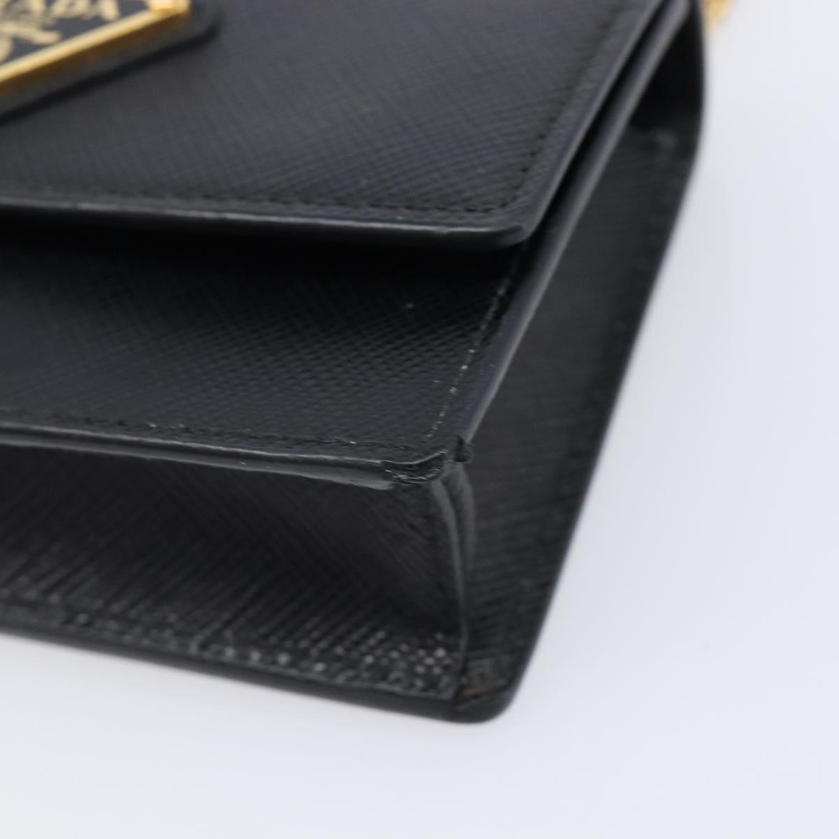PRADA Chain Pouch Saffiano leather Black Gold Auth 211715V