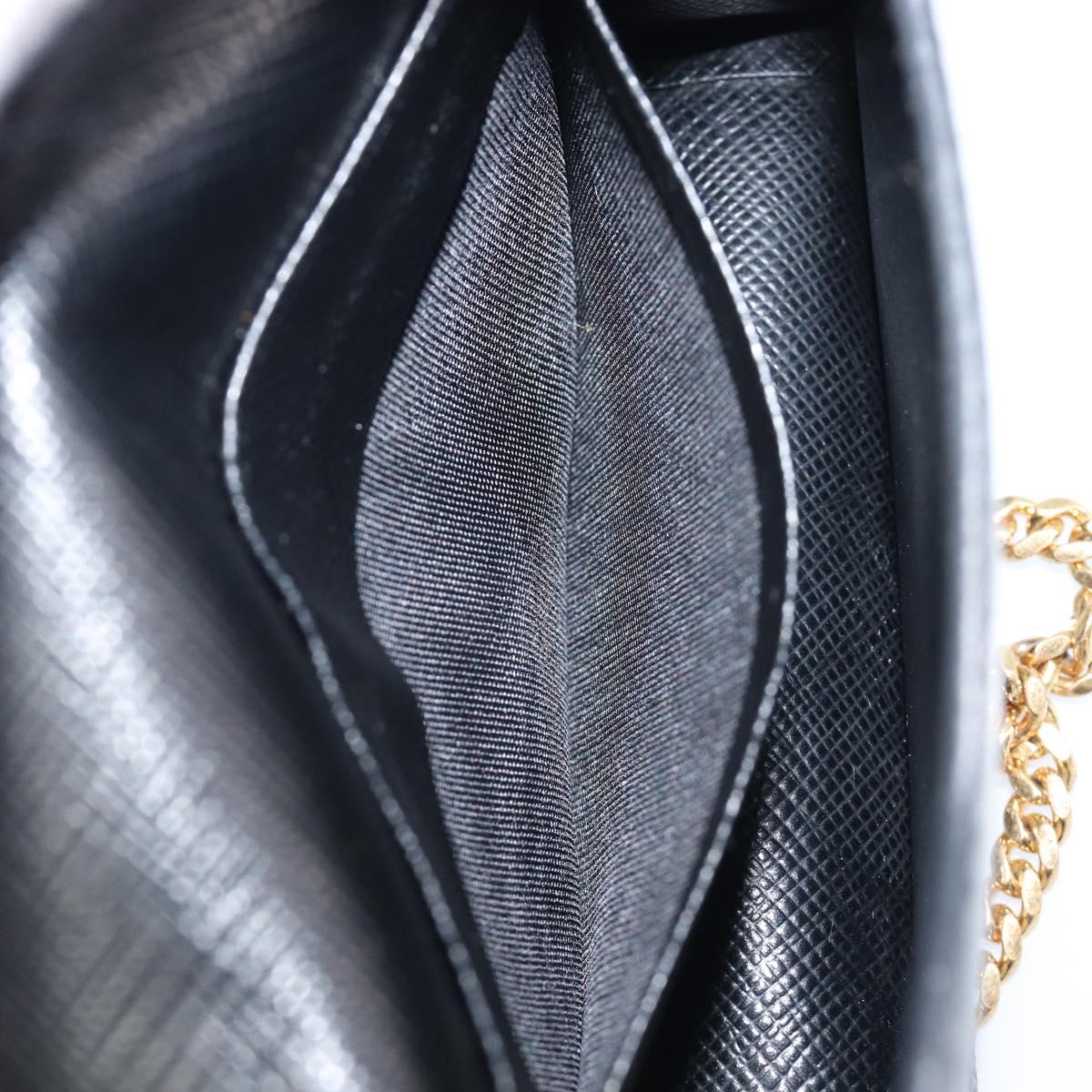PRADA Chain Pouch Saffiano leather Black Gold Auth 211715V