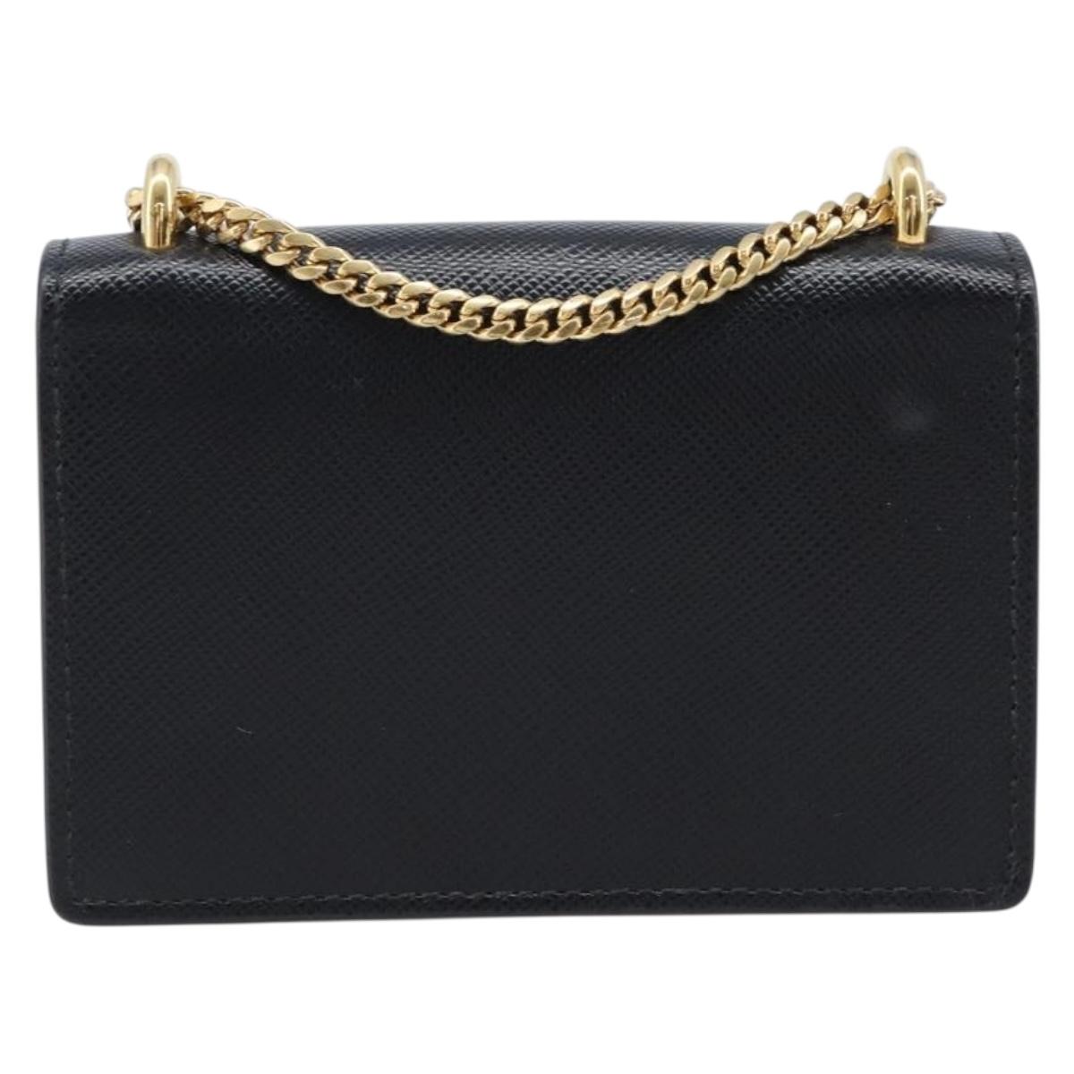 PRADA Chain Pouch Saffiano leather Black Gold Auth 211715V