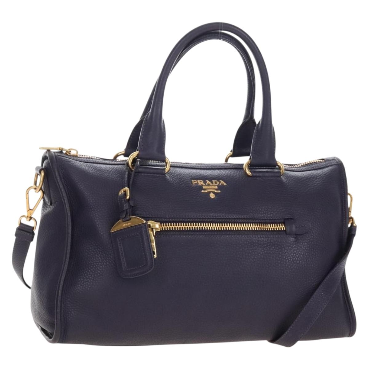 PRADA Hand Bag Vittero Dino Leather 2way Purple Gold Auth 211716V