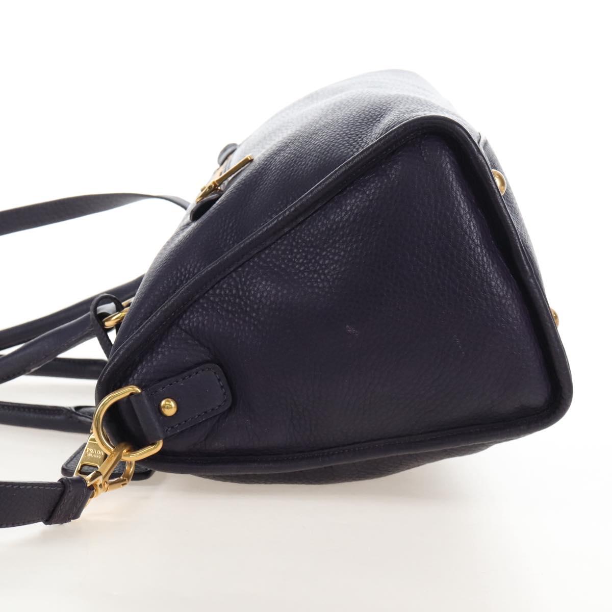 PRADA Hand Bag Vittero Dino Leather 2way Purple Gold Auth 211716V