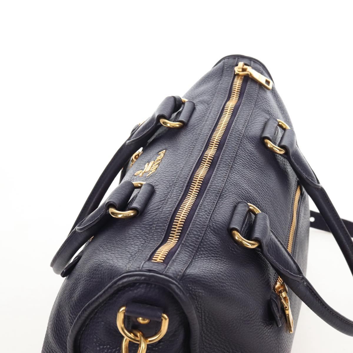 PRADA Hand Bag Vittero Dino Leather 2way Purple Gold Auth 211716V