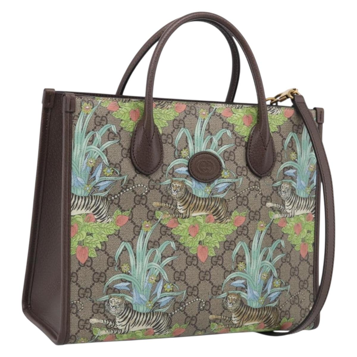 GUCCI GG Supreme Tote Bag PVC 2way Beige Gold 659983 Auth 211718SAM