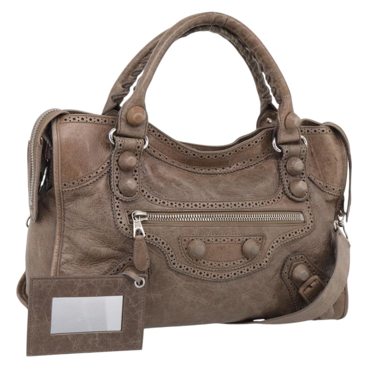 Balenciaga Giant City Hand Bag Leather 2way Beige Silver 204529 Auth 211719V