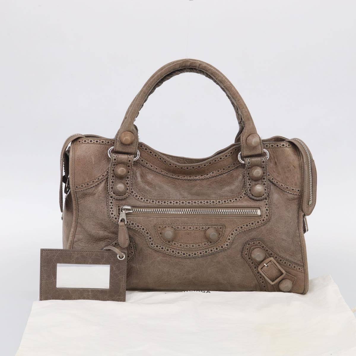 Balenciaga Giant City Hand Bag Leather 2way Beige Silver 204529 Auth 211719V