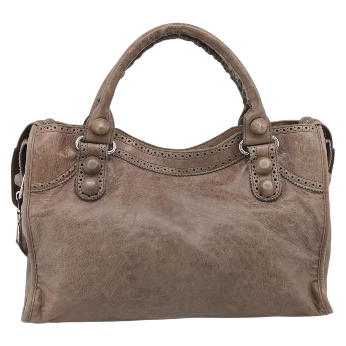 Balenciaga Giant City Hand Bag Leather 2way Beige Silver 204529 Auth 211719V