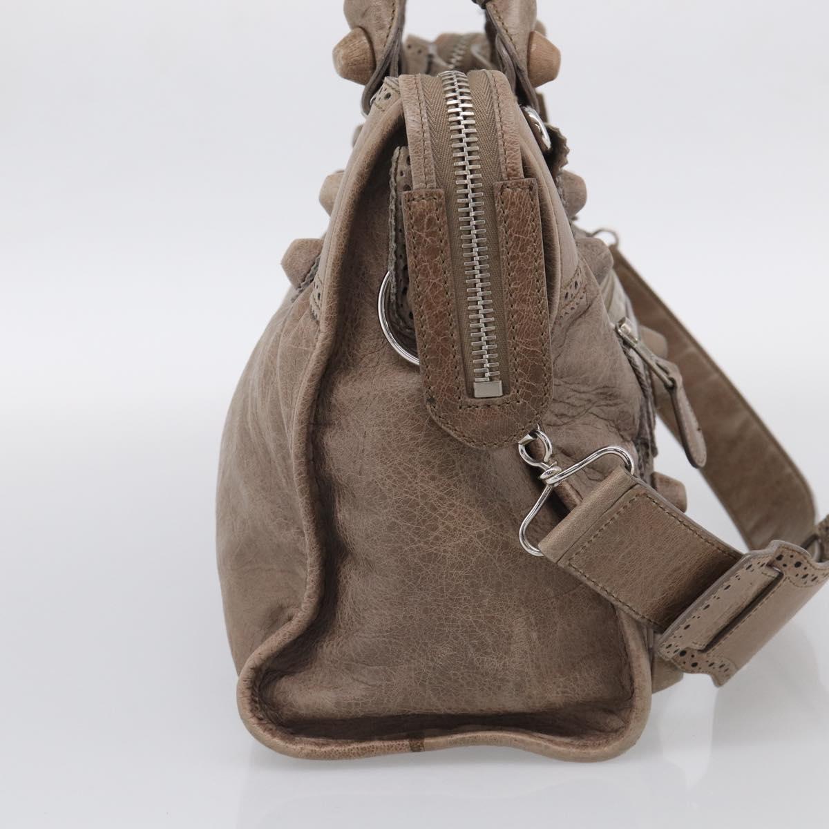 Balenciaga Giant City Hand Bag Leather 2way Beige Silver 204529 Auth 211719V