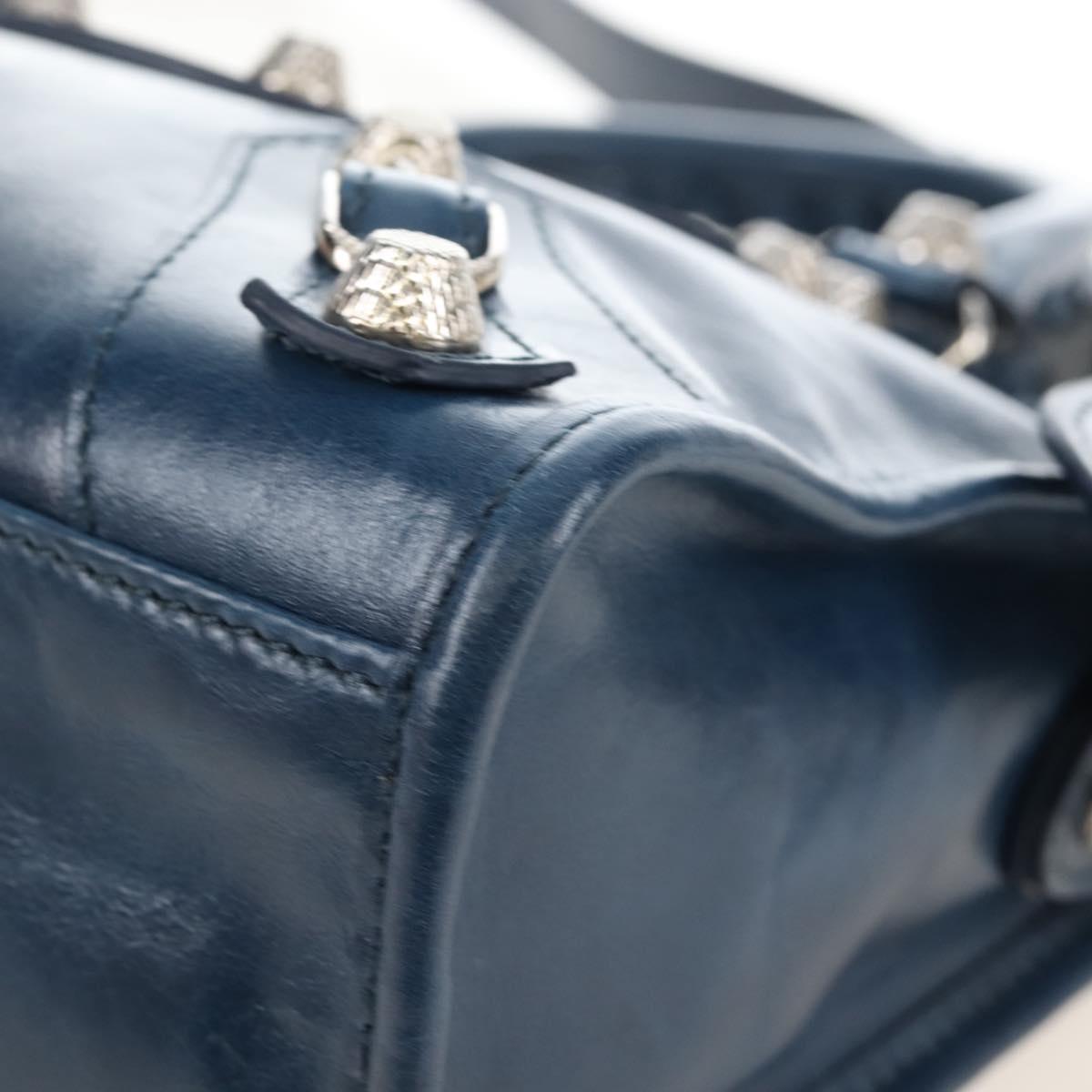 Balenciaga Giant Mini City Bag Leather 2way Navy Silver 309544 Auth 211729SAM