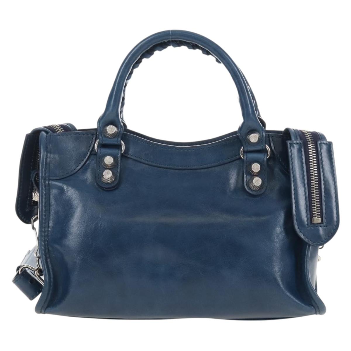 Balenciaga Giant Mini City Bag Leather 2way Navy Silver 309544 Auth 211729SAM