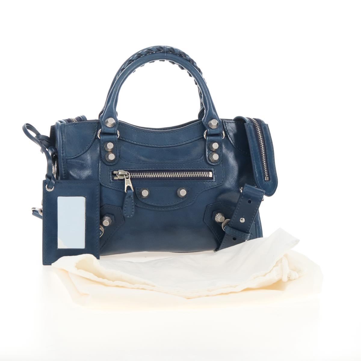 Balenciaga Giant Mini City Bag Leather 2way Navy Silver 309544 Auth 211729SAM
