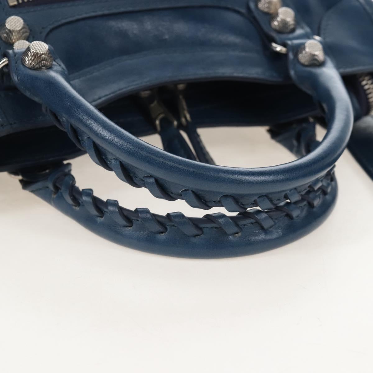 Balenciaga Giant Mini City Bag Leather 2way Navy Silver 309544 Auth 211729SAM