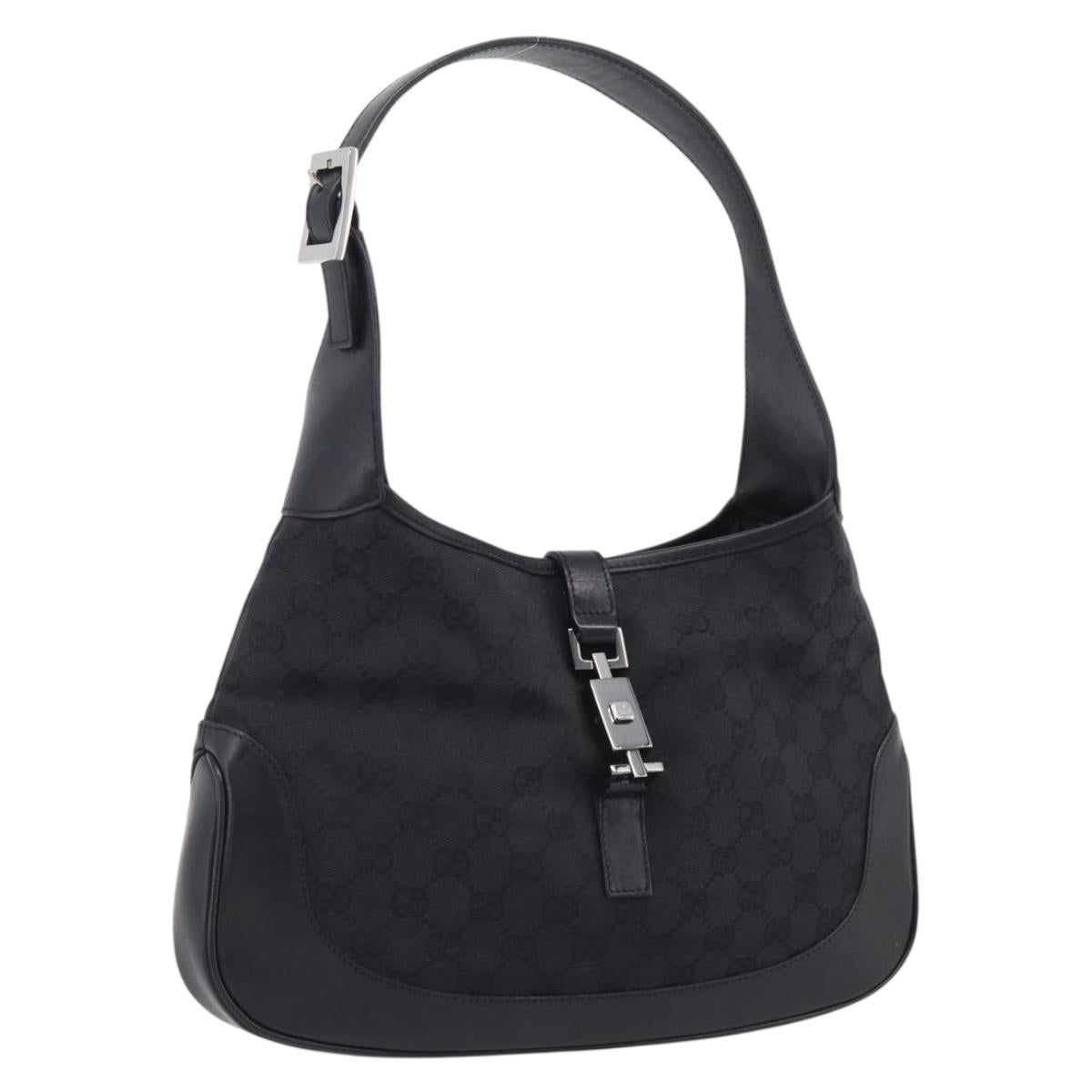 GUCCI GG Canvas Jackie Shoulder Bag Black Silver 001 3306 Auth 211730V