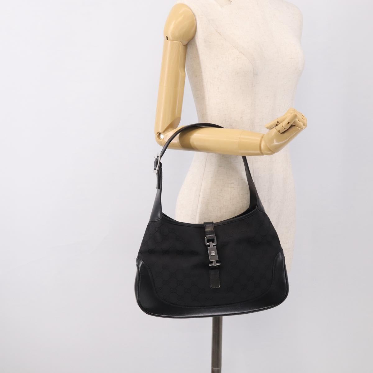 GUCCI GG Canvas Jackie Shoulder Bag Black Silver 001 3306 Auth 211730V