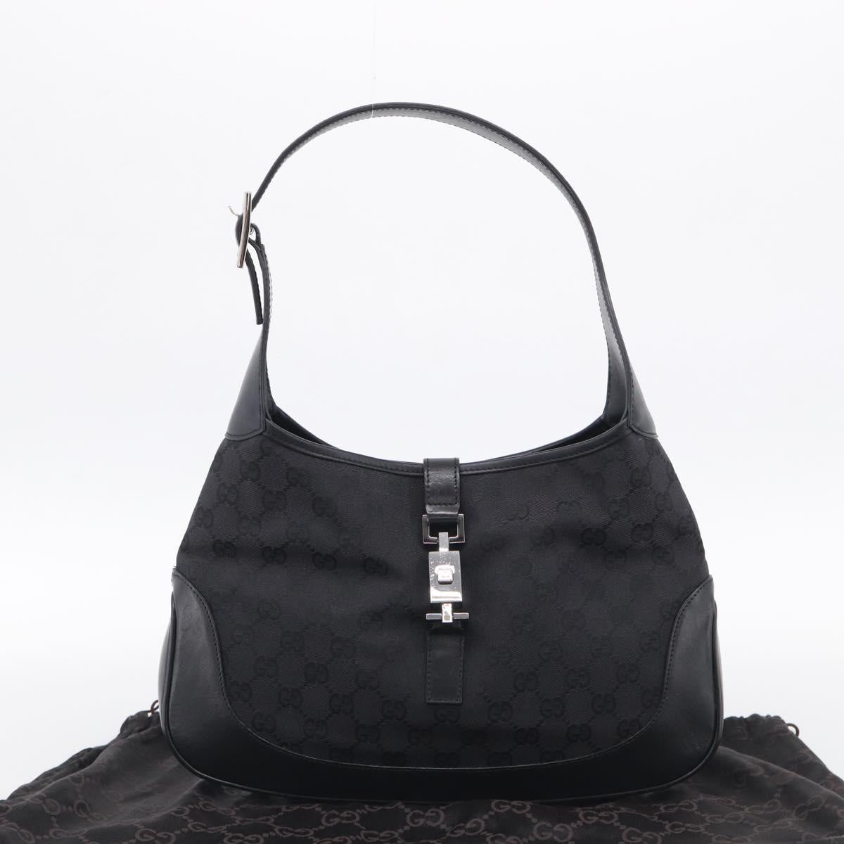 GUCCI GG Canvas Jackie Shoulder Bag Black Silver 001 3306 Auth 211730V