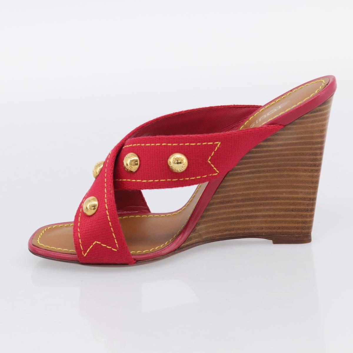 LOUIS VUITTON Sandals Canvas 35 1/2 Red LV Auth 211741V