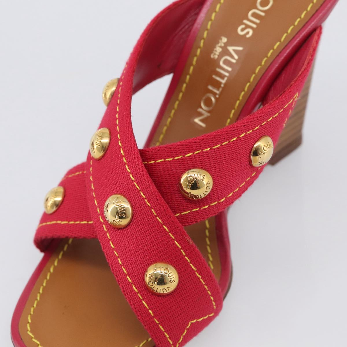 LOUIS VUITTON Sandals Canvas 35 1/2 Red LV Auth 211741V