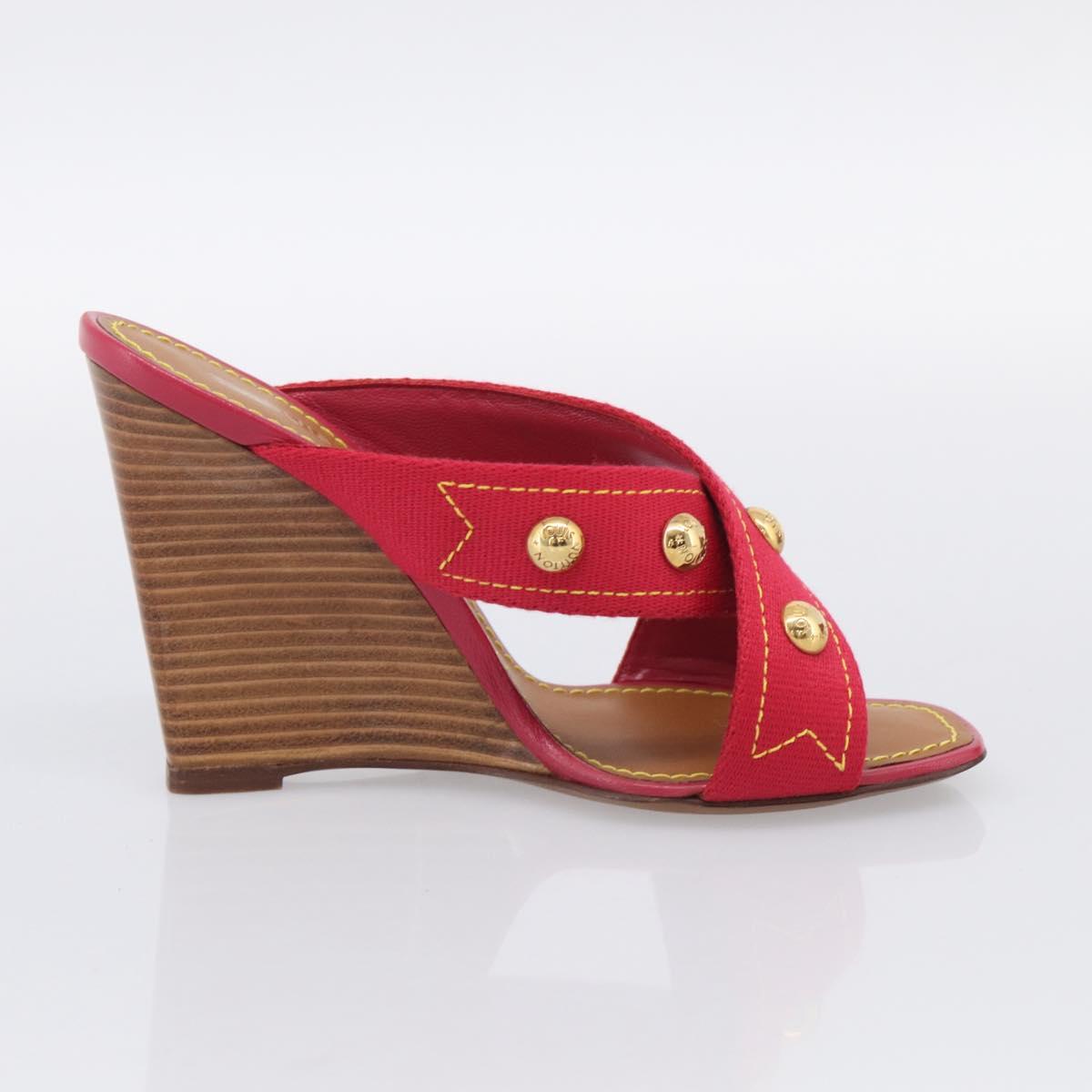 LOUIS VUITTON Sandals Canvas 35 1/2 Red LV Auth 211741V