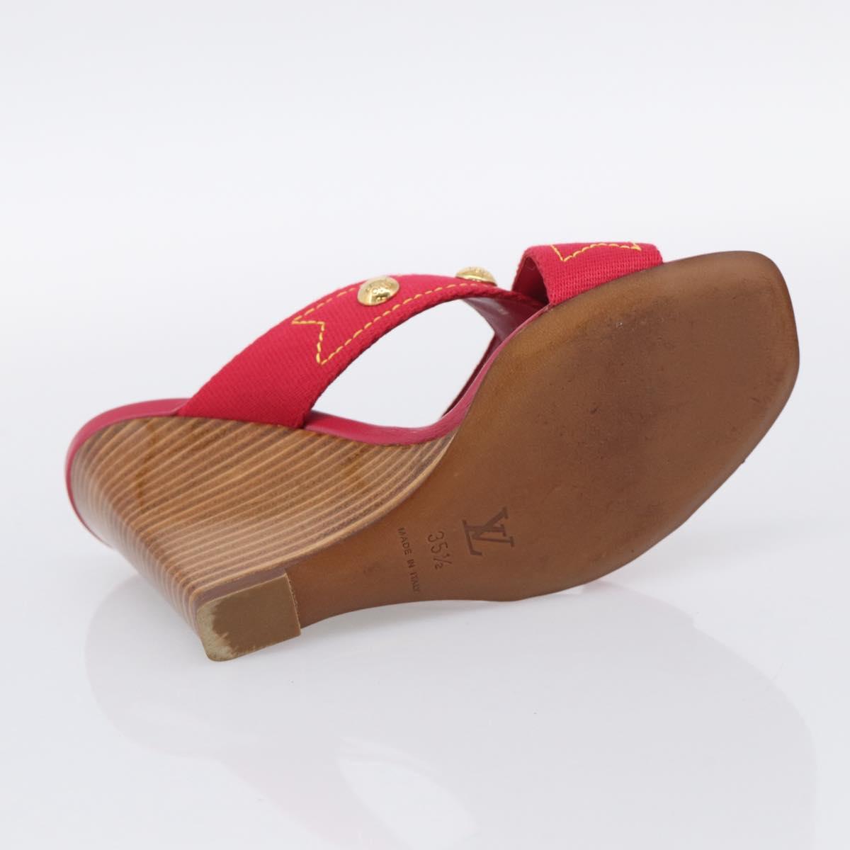 LOUIS VUITTON Sandals Canvas 35 1/2 Red LV Auth 211741V