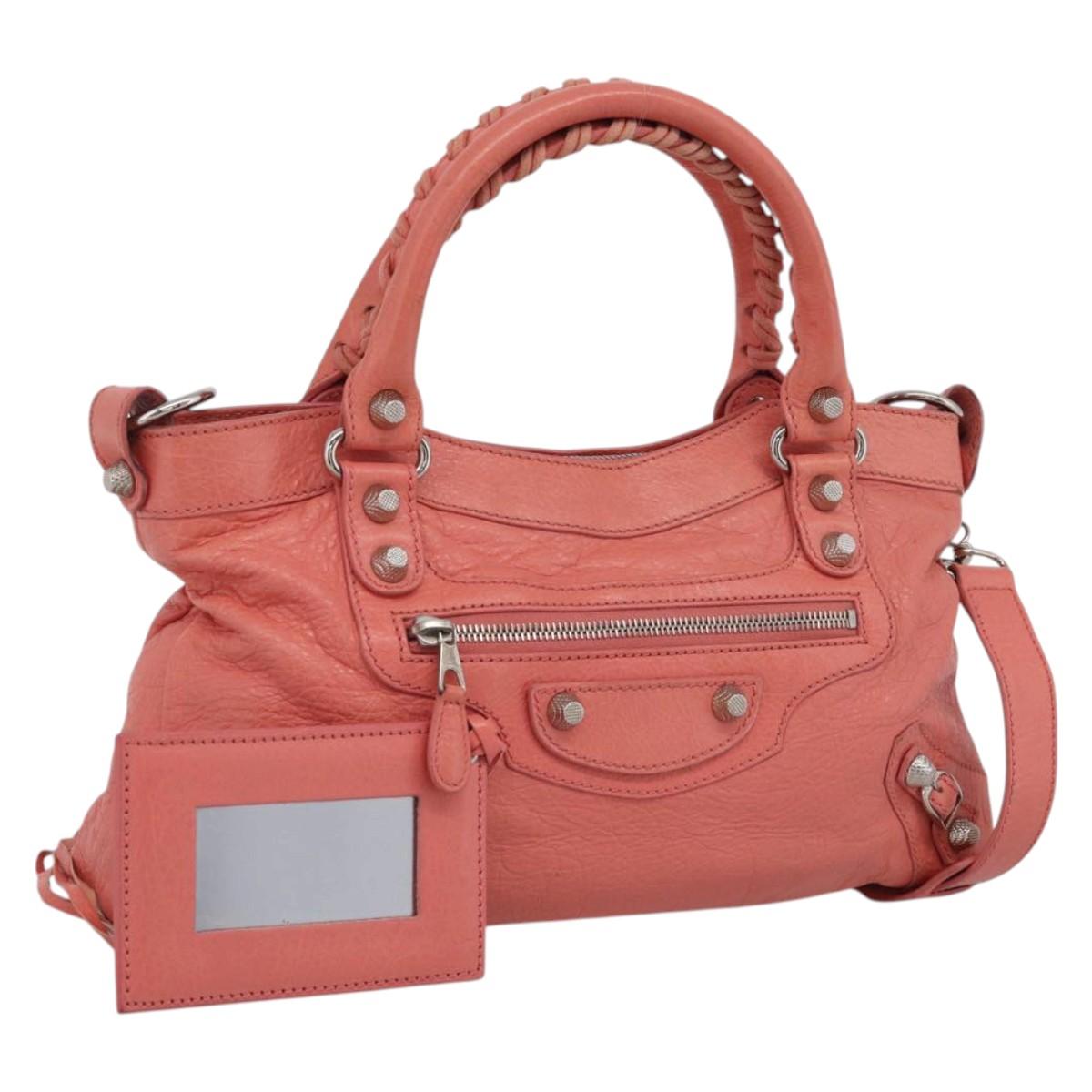 Balenciaga Giant The First Hand Bag Leather 2way Pink Silver 285433 Auth 211745V