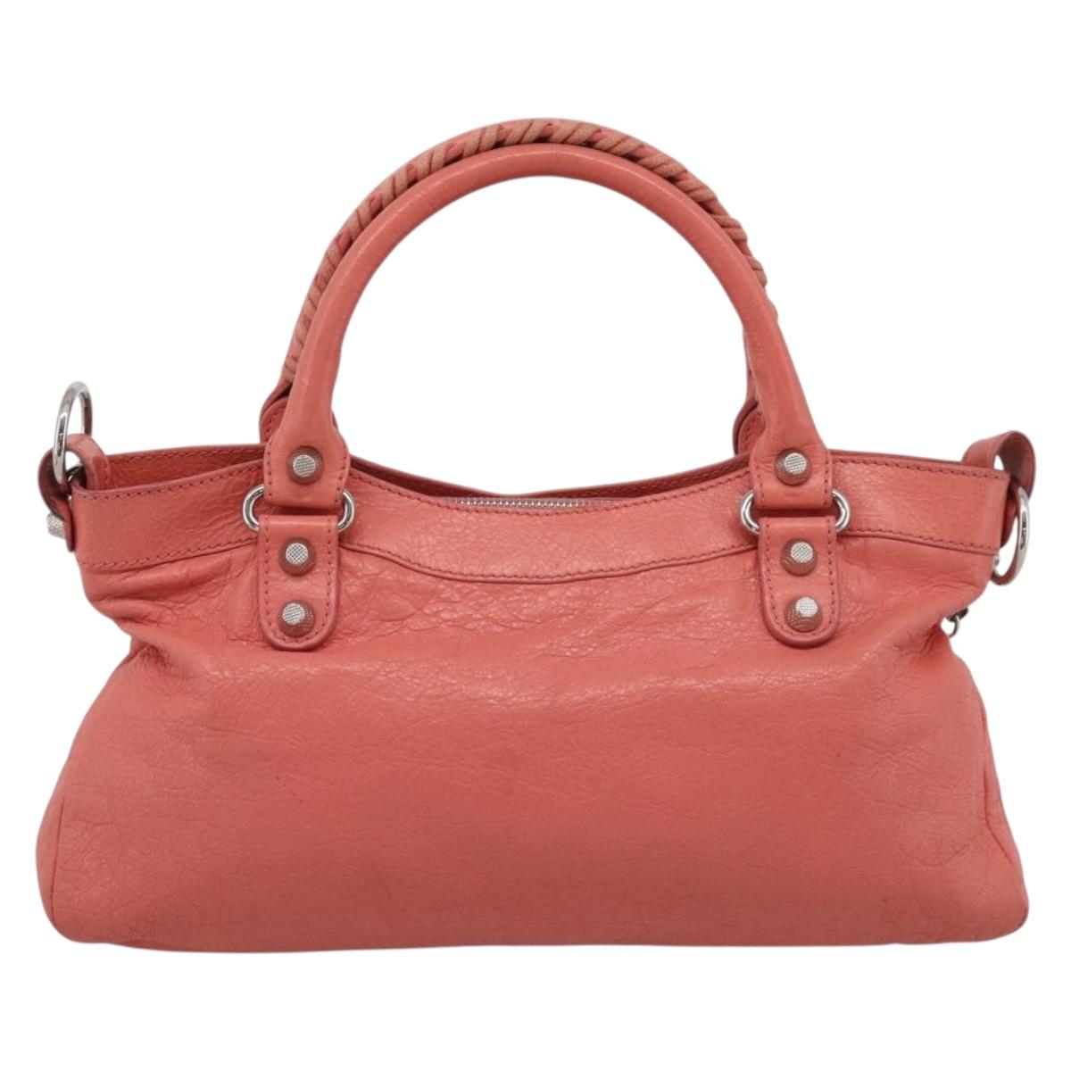 Balenciaga Giant The First Hand Bag Leather 2way Pink Silver 285433 Auth 211745V