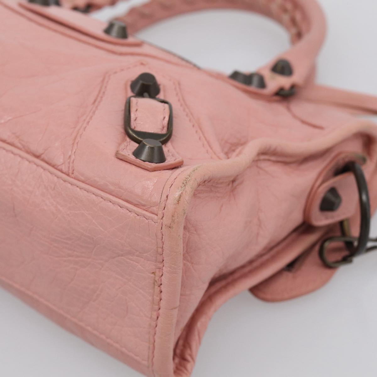 Balenciaga Classic Mini City Bag Leather 2way Pink Silver 300295 Auth 211746V
