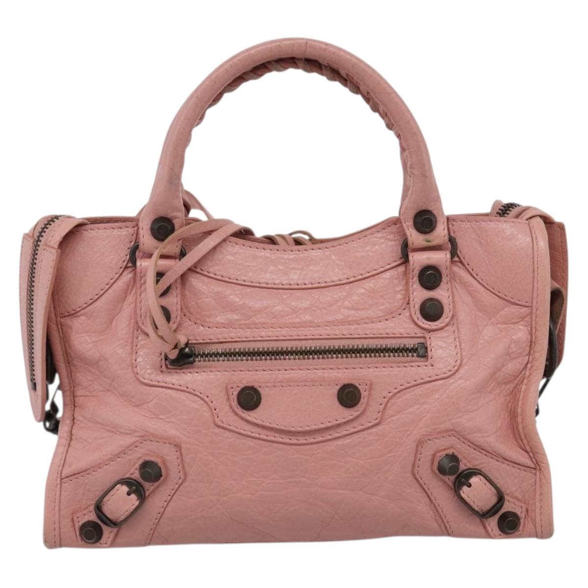 Balenciaga Classic Mini City Bag Leather 2way Pink Silver 300295 Auth 211746V