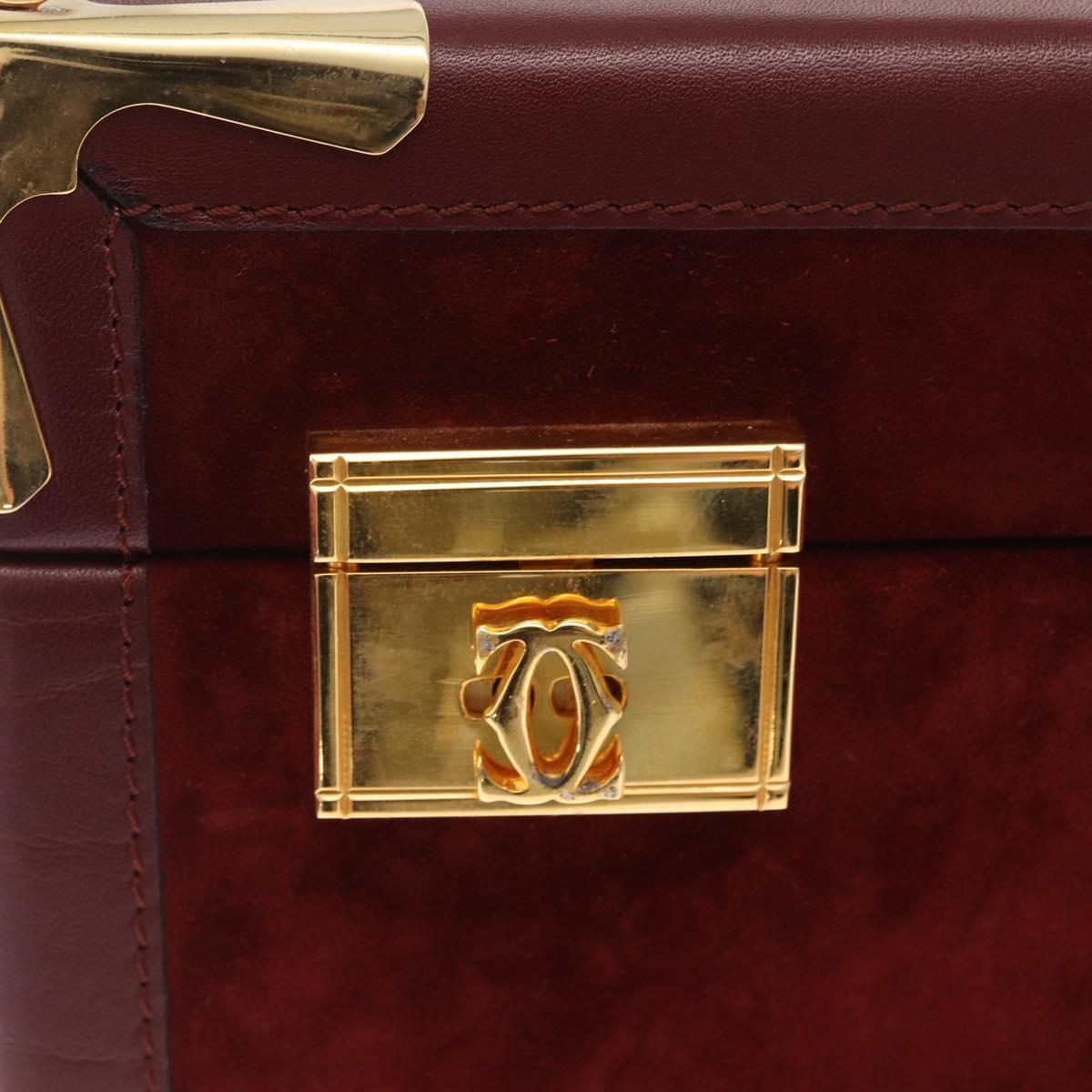 Cartier Must Line Vanity Hand Bag Suede Bordeaux Gold Auth 211751V