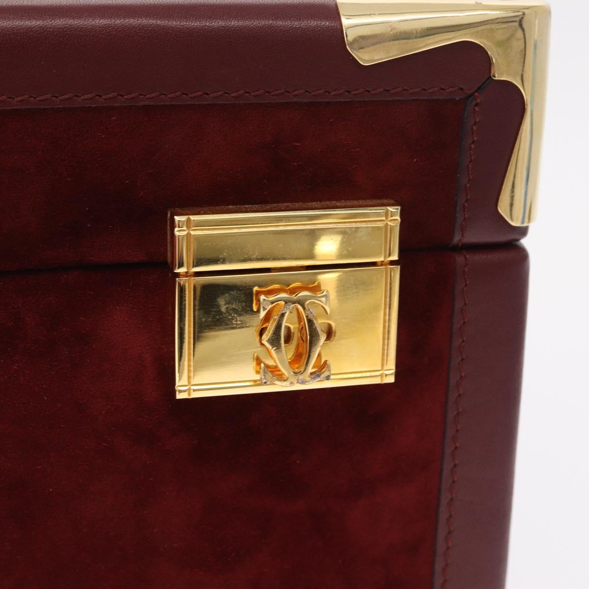 Cartier Must Line Vanity Hand Bag Suede Bordeaux Gold Auth 211751V