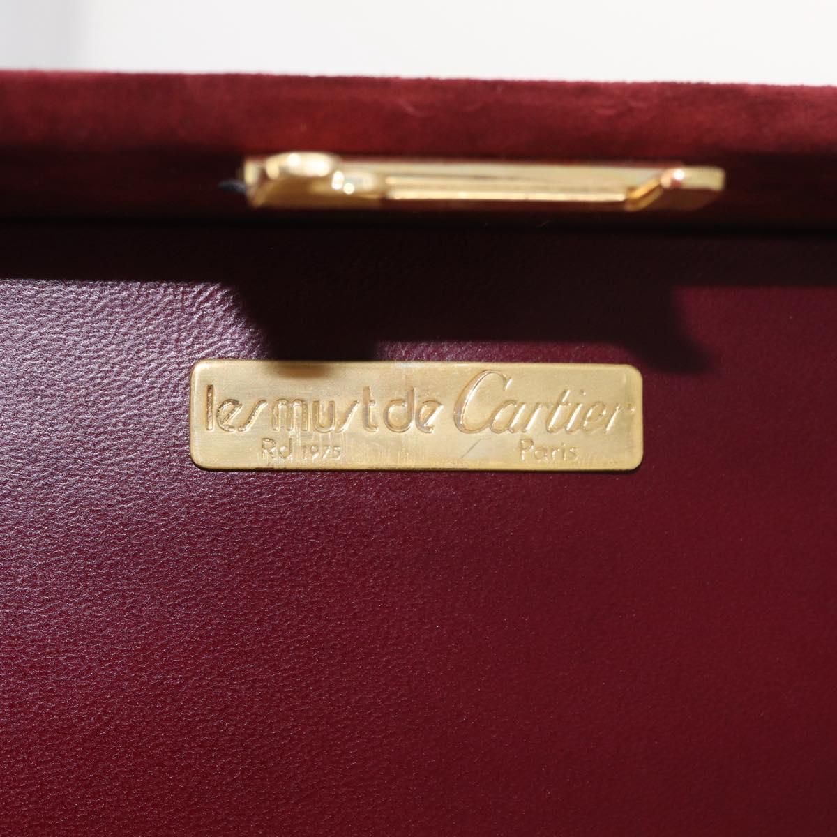 Cartier Must Line Vanity Hand Bag Suede Bordeaux Gold Auth 211751V