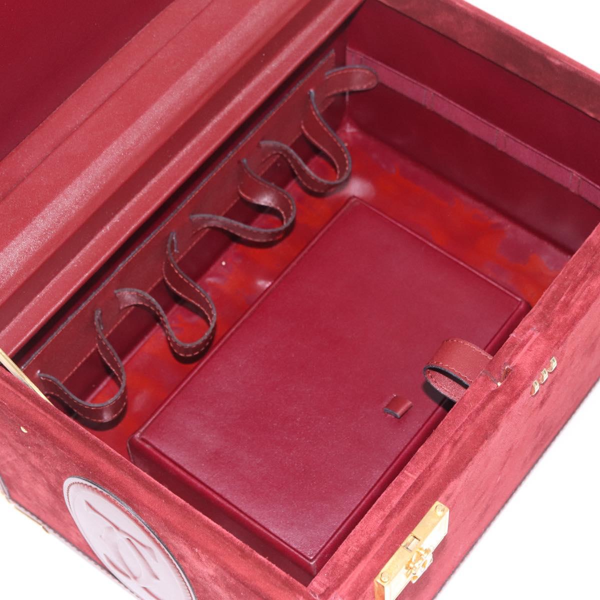 Cartier Must Line Vanity Hand Bag Suede Bordeaux Gold Auth 211751V
