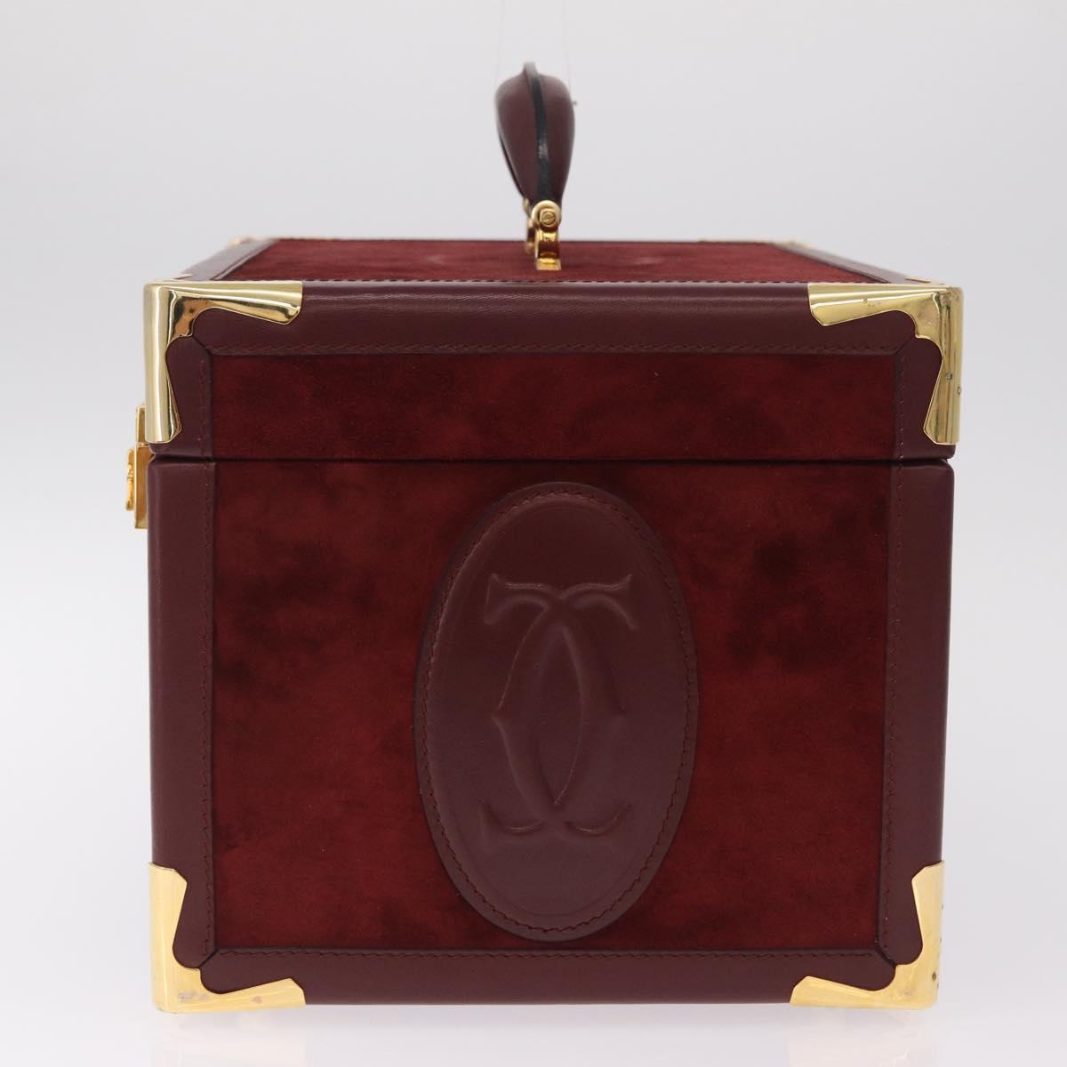 Cartier Must Line Vanity Hand Bag Suede Bordeaux Gold Auth 211751V