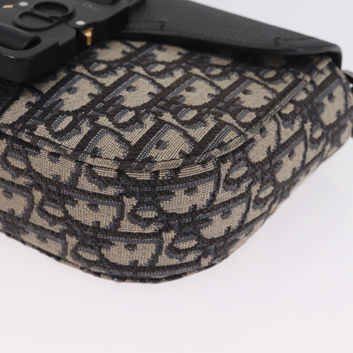 Christian Dior Trotter Canvas Saddle Shoulder Bag Navy Silver Auth 211754V