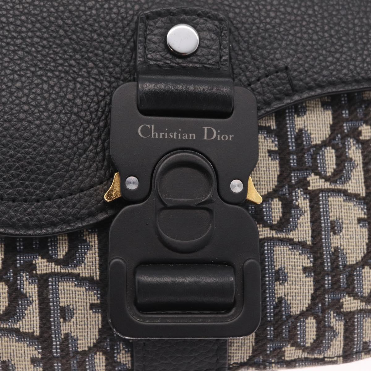Christian Dior Trotter Canvas Saddle Shoulder Bag Navy Silver Auth 211754V
